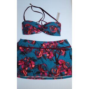 Antonio Melani Estilo Bikini Swim Skirt & Top Pink Paisley 8 Medium Bathing Suit